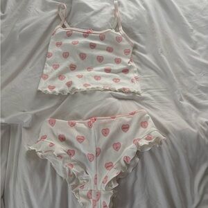 SKIMS Pink Heart Print Pajama Set
